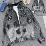 Distressed Acid-Wash Zip Hoodie Jacket (Black/Grey)